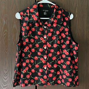 SJ Collections 100% silk blouse. Black with cherries. Size 12